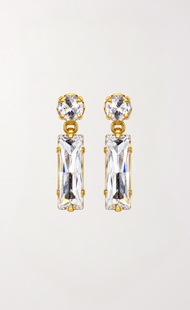 GOLD PLATED EARRINGS WITH WHITE CRYSTAL