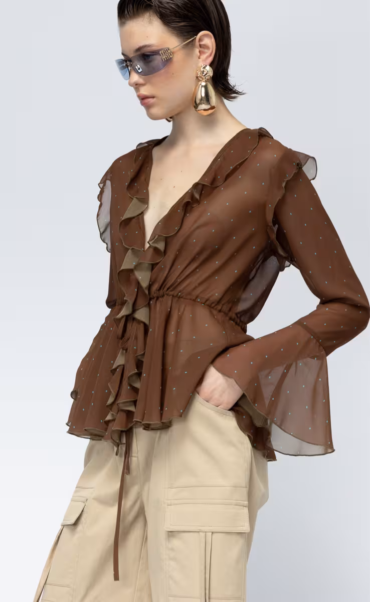 PASSIONFRUIT MUSLIN CARDIGAN WITH TIE IN FRONT BROWN