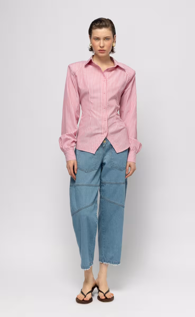 LAGOON GLOW STRIPED OPEN BACK SHIRT PINK