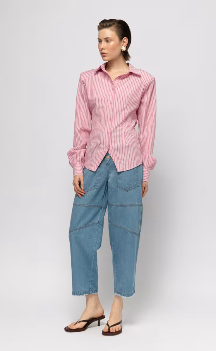 LAGOON GLOW STRIPED OPEN BACK SHIRT PINK