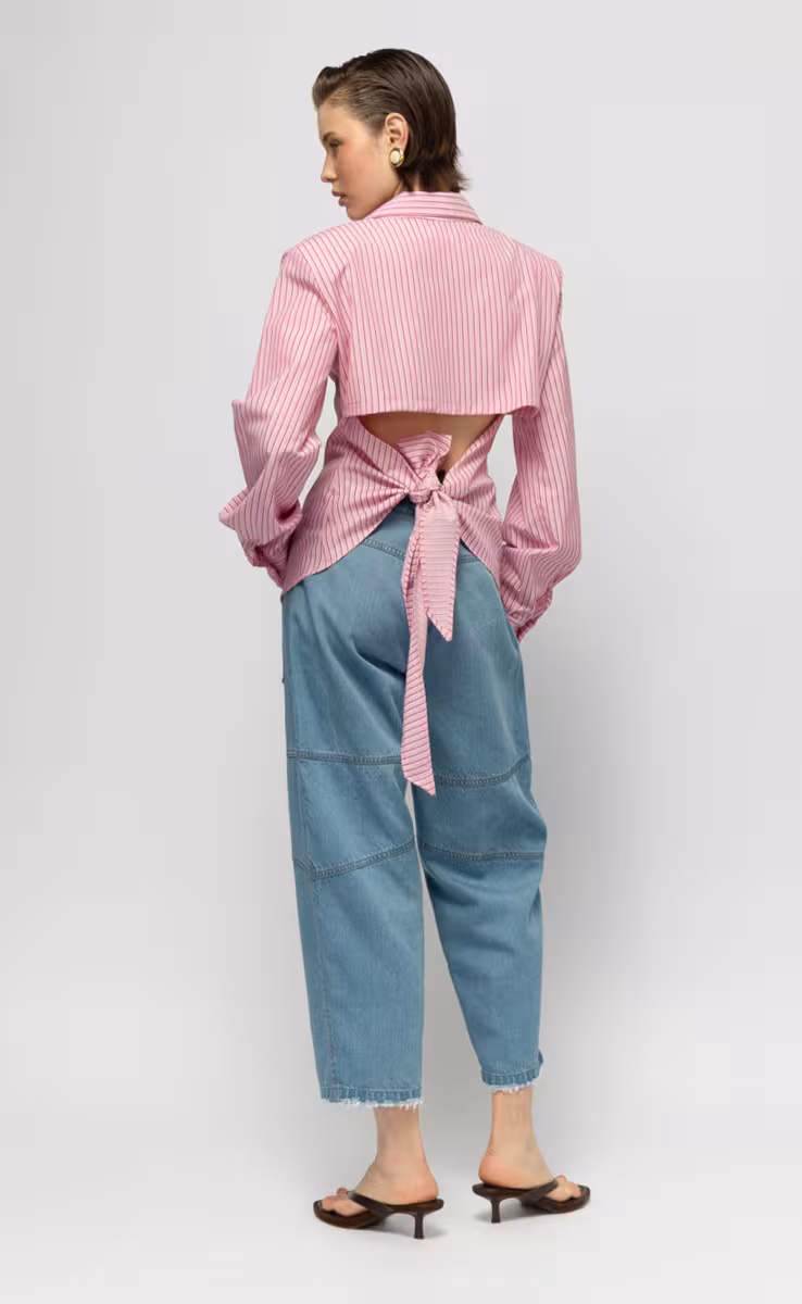 LAGOON GLOW STRIPED OPEN BACK SHIRT PINK