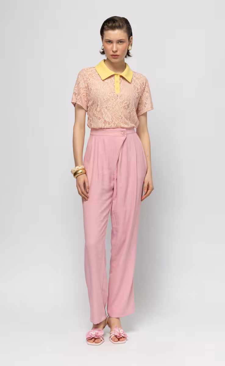 CURACAO LACE POLO TOP PINK