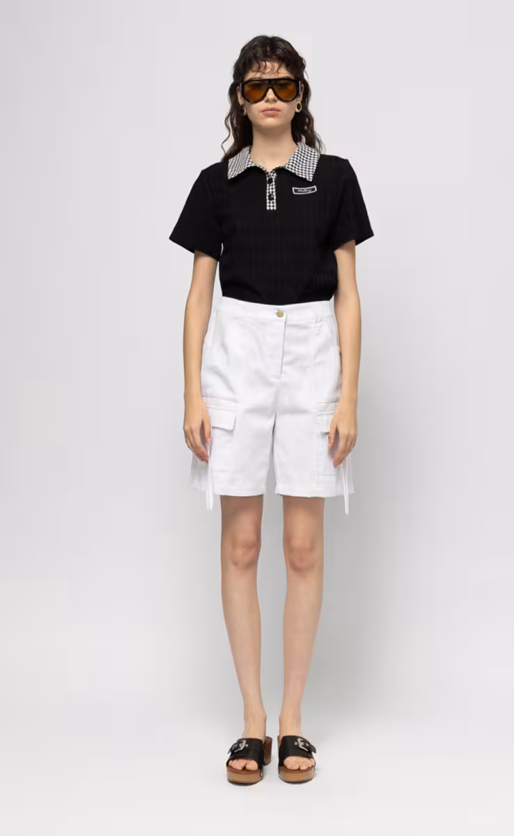 CURACAO KNITTED POLO TOP WITH RHOMBUS BLACK