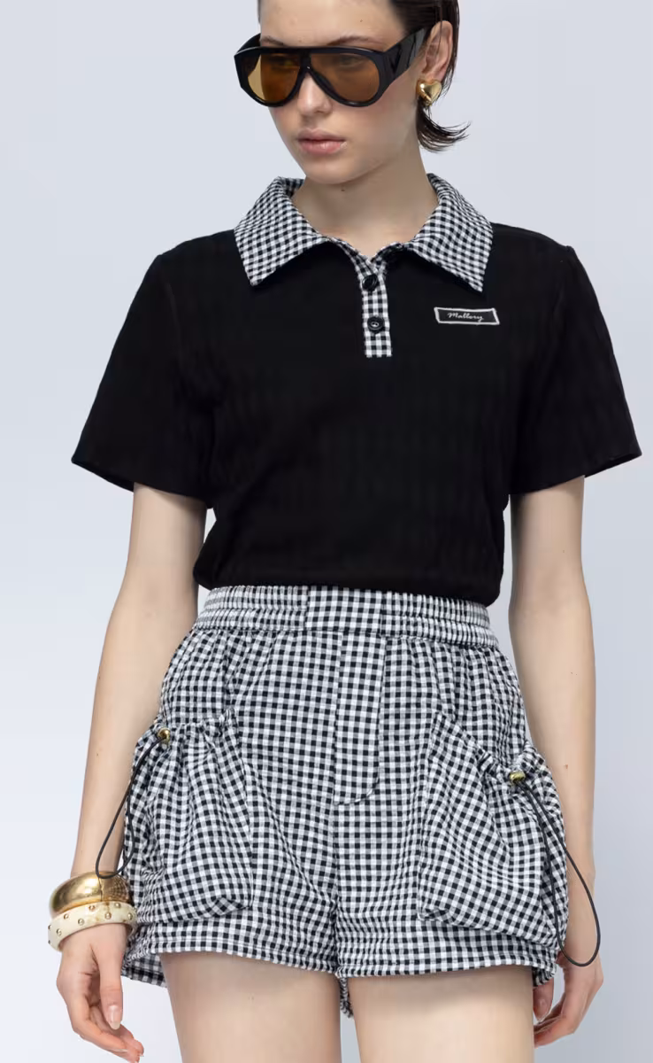 CURACAO KNITTED POLO TOP WITH RHOMBUS BLACK