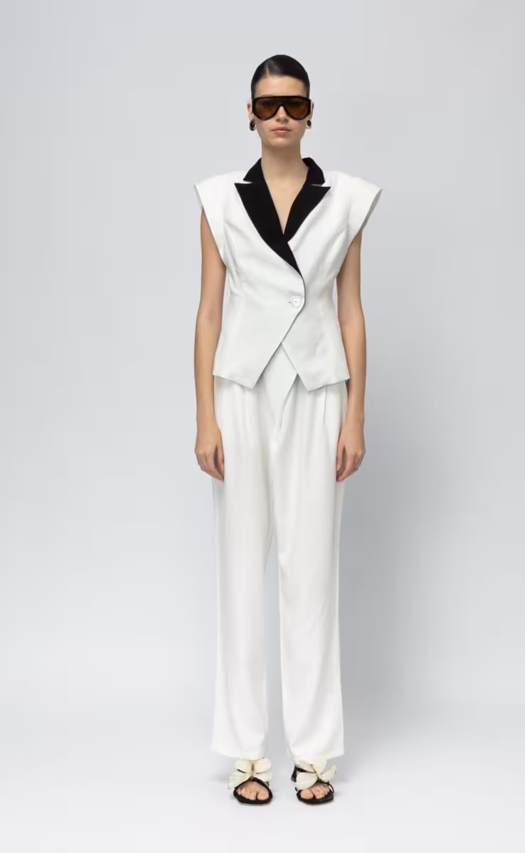 NAIAH SIDE BUTTON TROUSERS WHITE