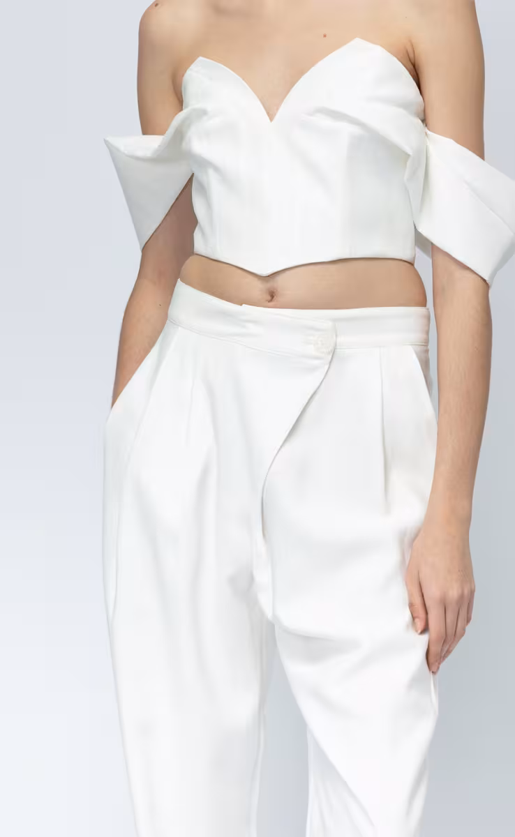 NAIAH SIDE BUTTON TROUSERS WHITE