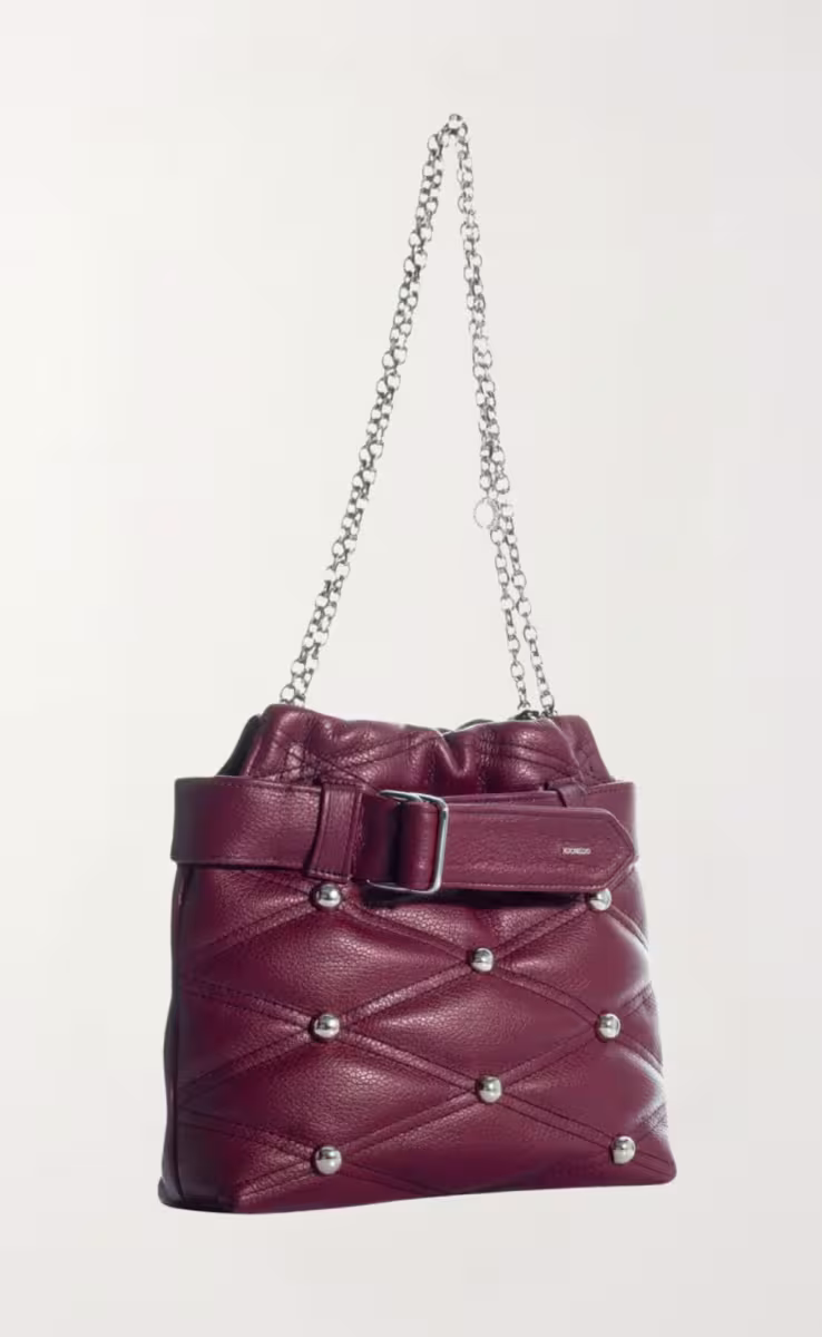 THE PEPPER SHOPPER BURGUNDY LEATHER SILVER STUDS