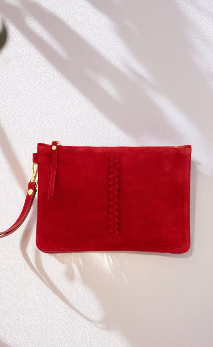 POUCH MELPO SUEDE LIPSTICK RED