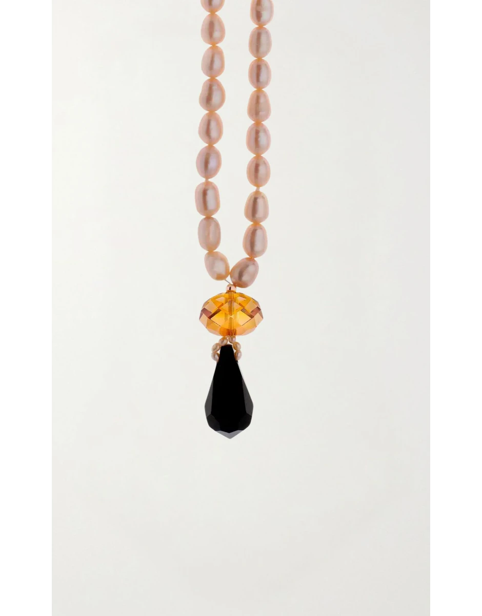 NECKLACE PINK FRESHWATER PEARL W SWAROVSKI TEAR