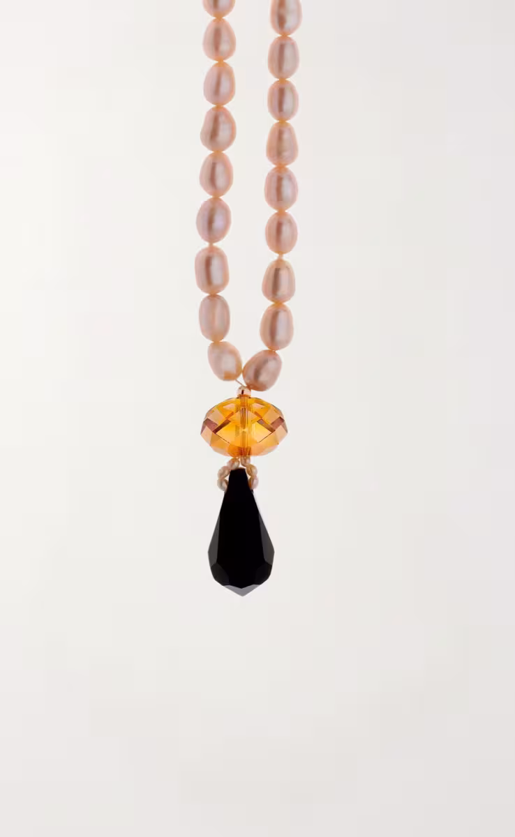 NECKLACE PINK FRESHWATER PEARL W SWAROVSKI TEAR