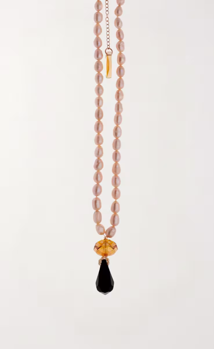 NECKLACE PINK FRESHWATER PEARL W SWAROVSKI TEAR
