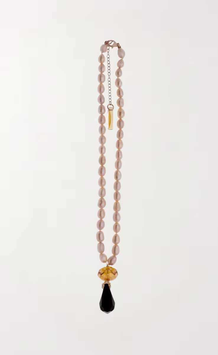 NECKLACE PINK FRESHWATER PEARL W SWAROVSKI TEAR