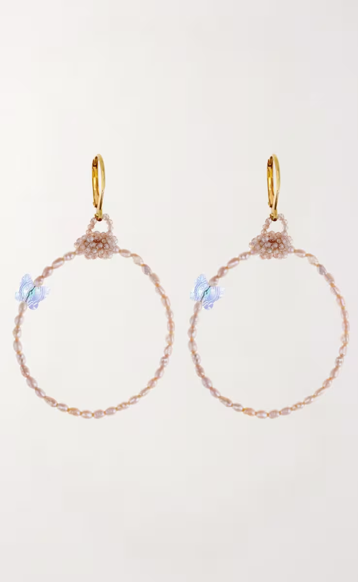 FRESHWATER PINK PEARL EARRINGS MEDIUM WITH SWAROVSKI & BUTTERFLY