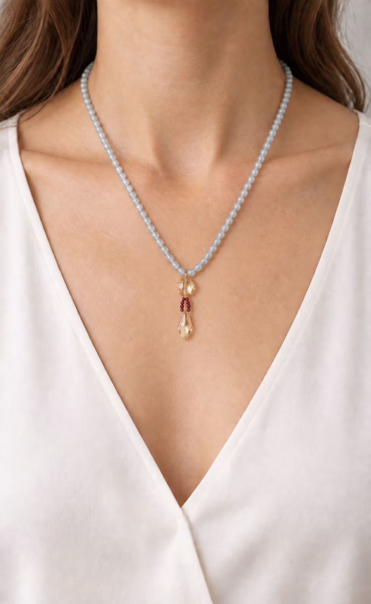 AQUAMARINE NECKLACE WITH SWAROVSKI TEAR