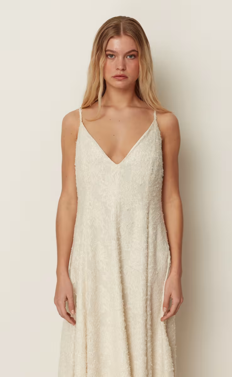 SEQUINED FLARED DRESS WHITE