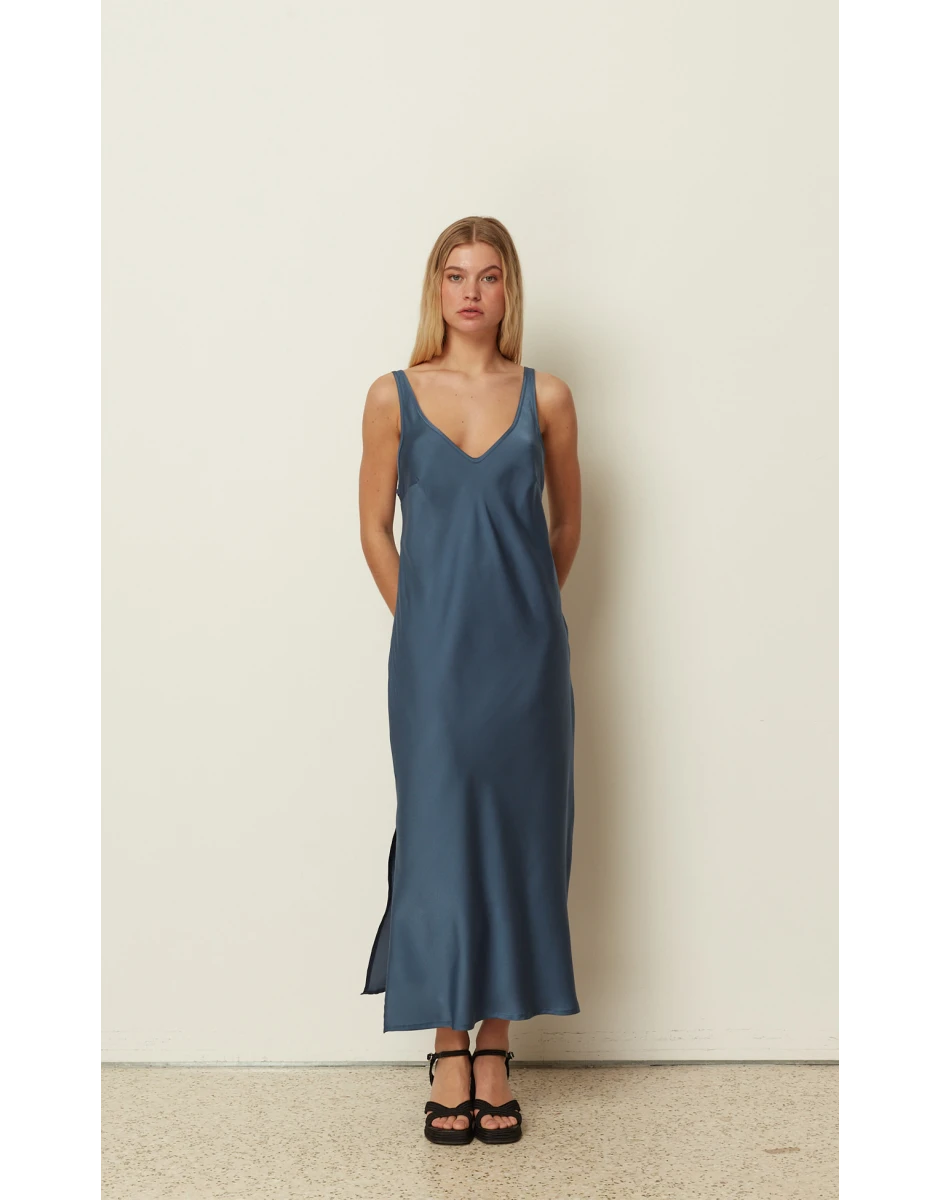 SILKY SLIP DRESS BLUE
