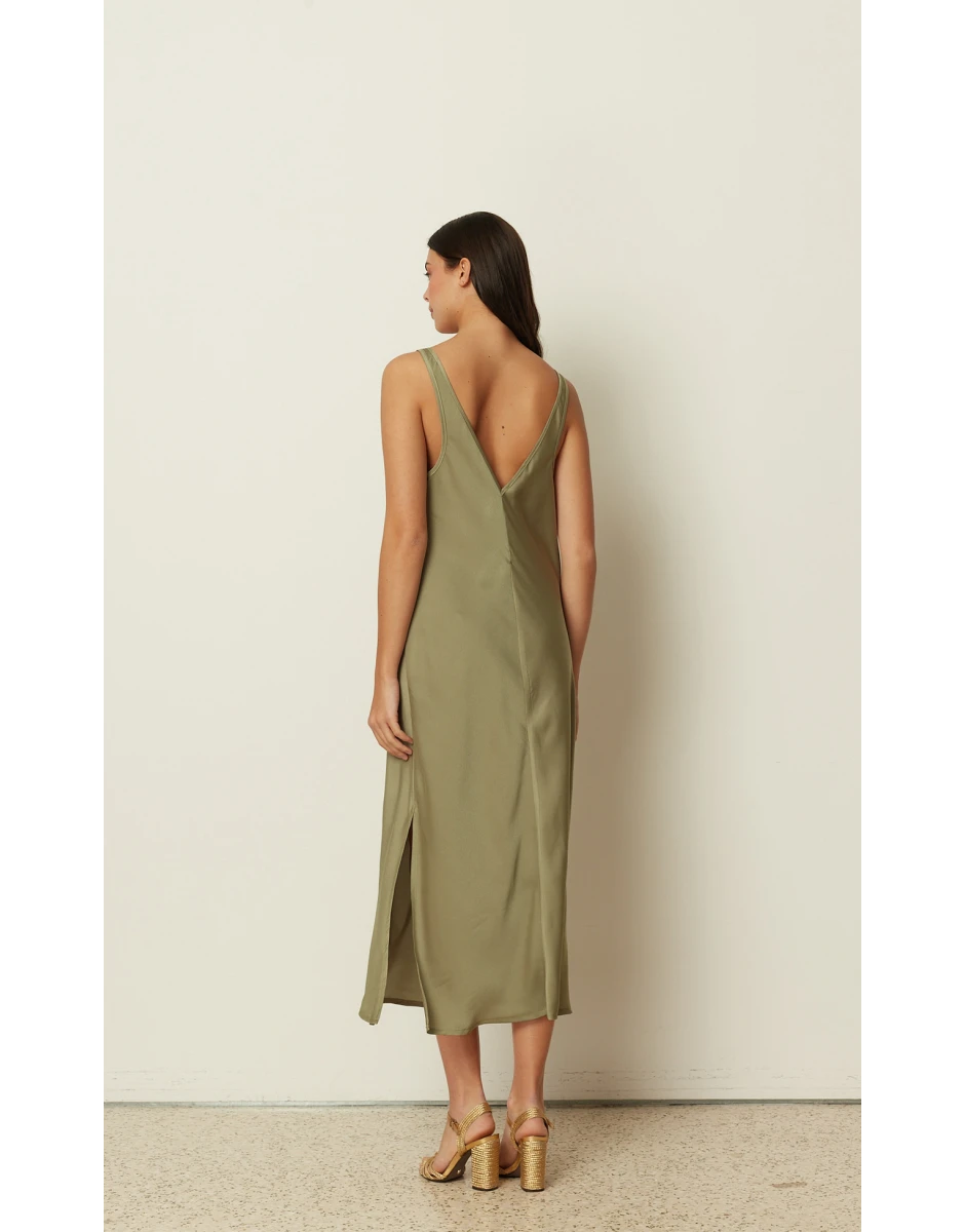 SILKY SLIP DRESS OLIVE