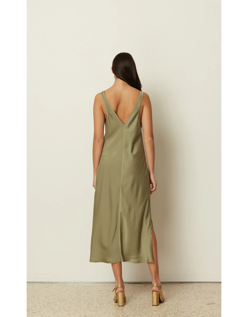SILKY SLIP DRESS OLIVE