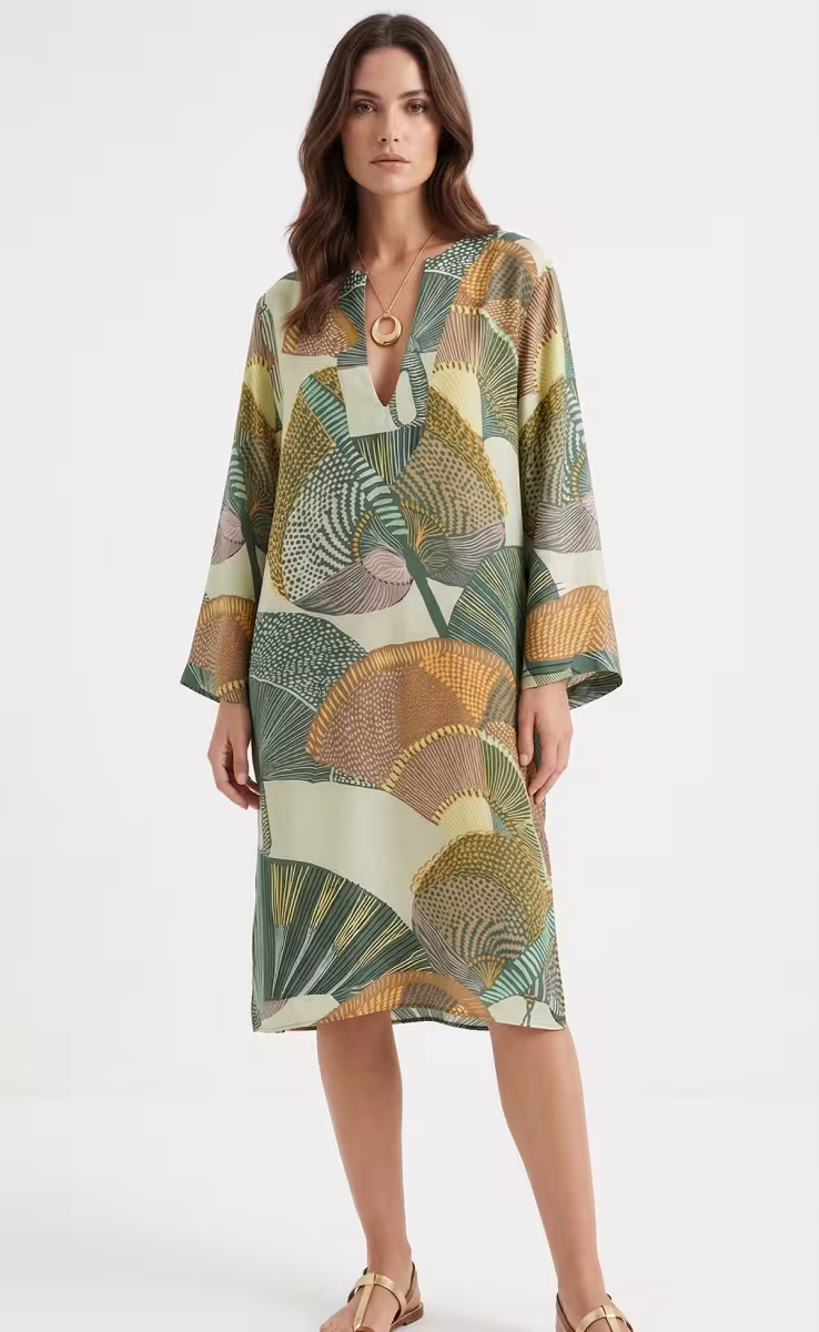 MARGOT SHORT KAFTAN GREEN FANS