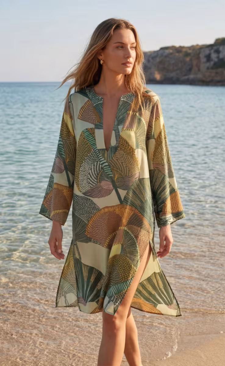 MARGOT SHORT KAFTAN GREEN FANS