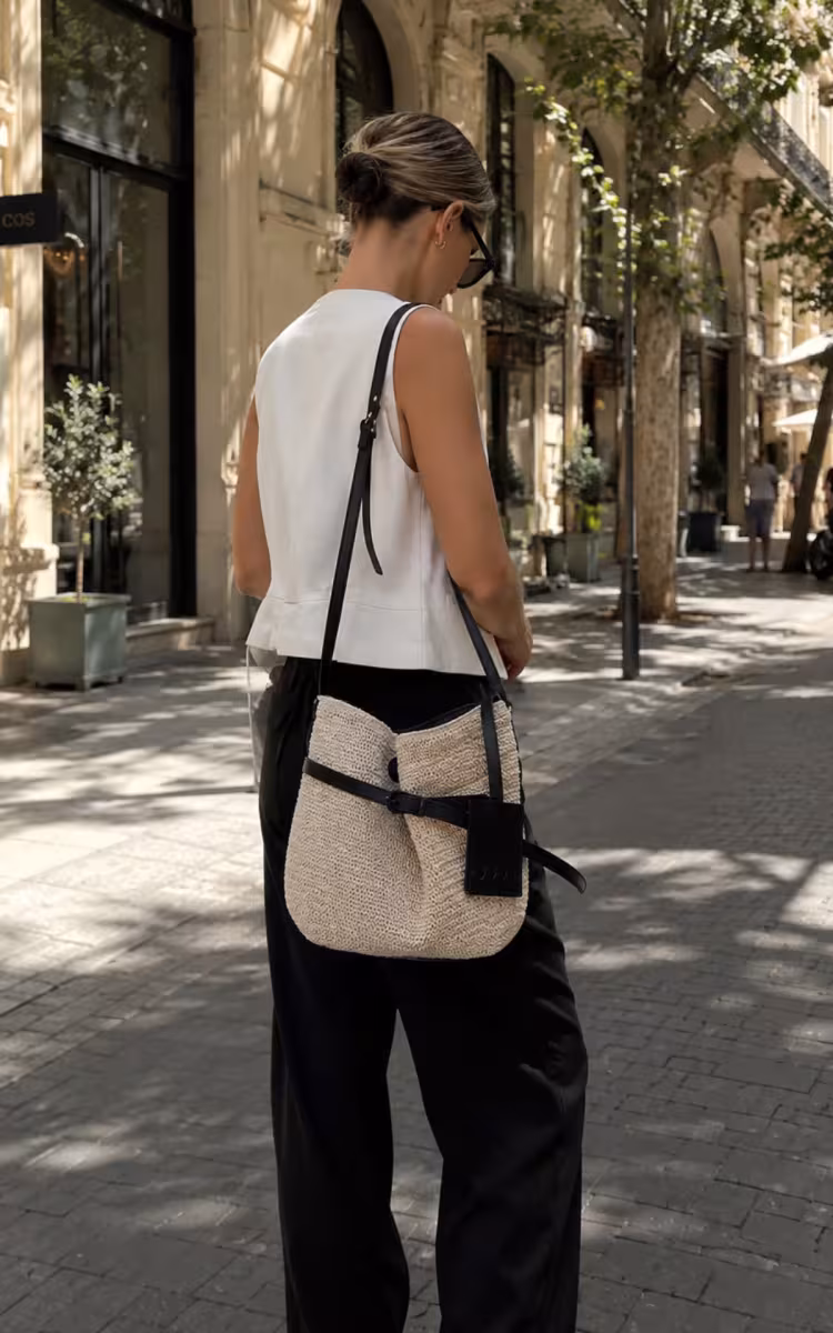 ΤΣΑΝΤΑ PIETA RAFFIA ΔΕΡΜΑΤΙΝΗ ΜΠΕΖ