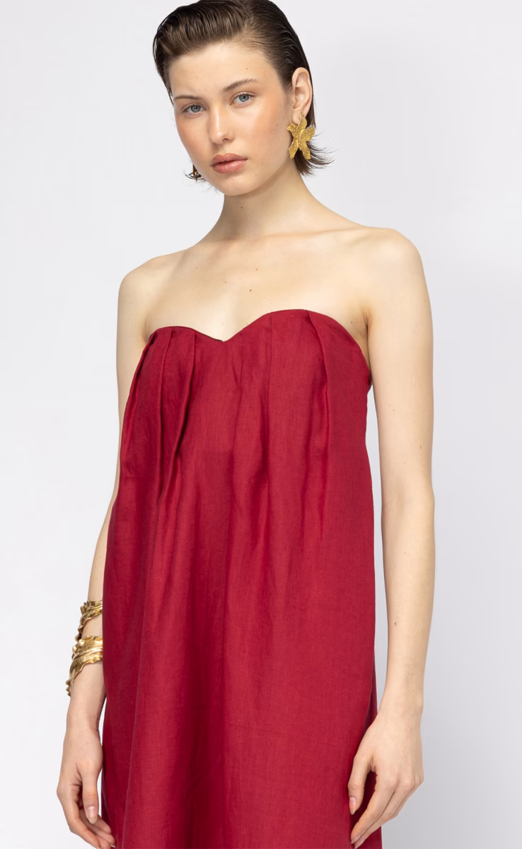 APEROL STRAAPLESS MAXI DRESS WITH POCKETS CHERRY