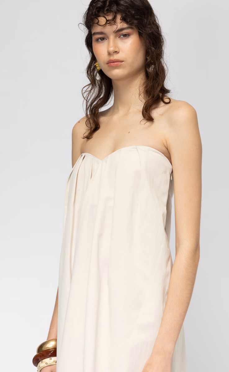 APEROL STRAAPLESS MAXI DRESS WITH POCKETS BEIGE