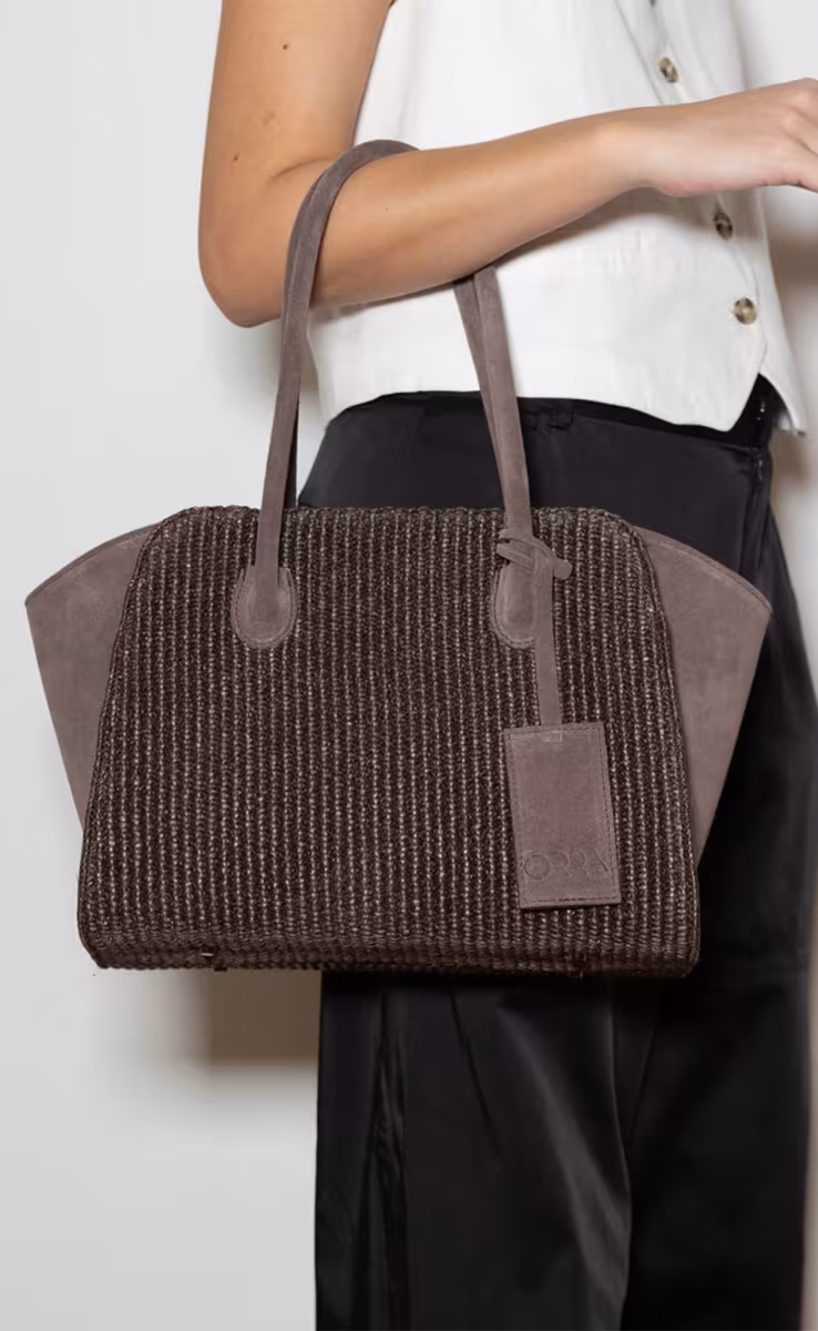 EDEN RAFFIA BAG SUEDE DARK GREY