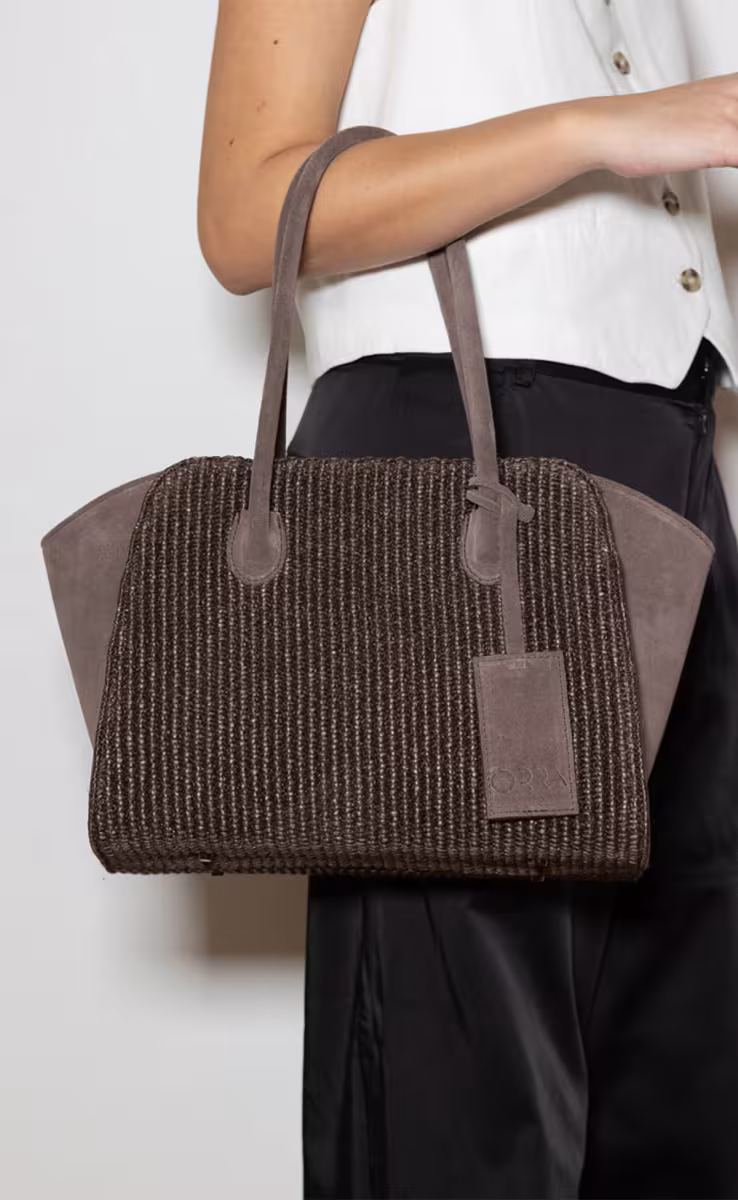 EDEN RAFFIA BAG SUEDE DARK GREY