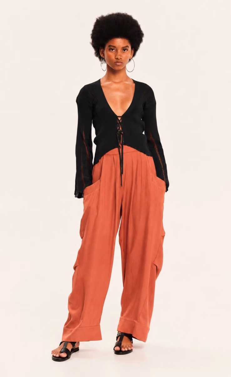 KNIT CARDIGAN WITH BELL SLEEVES BLACK