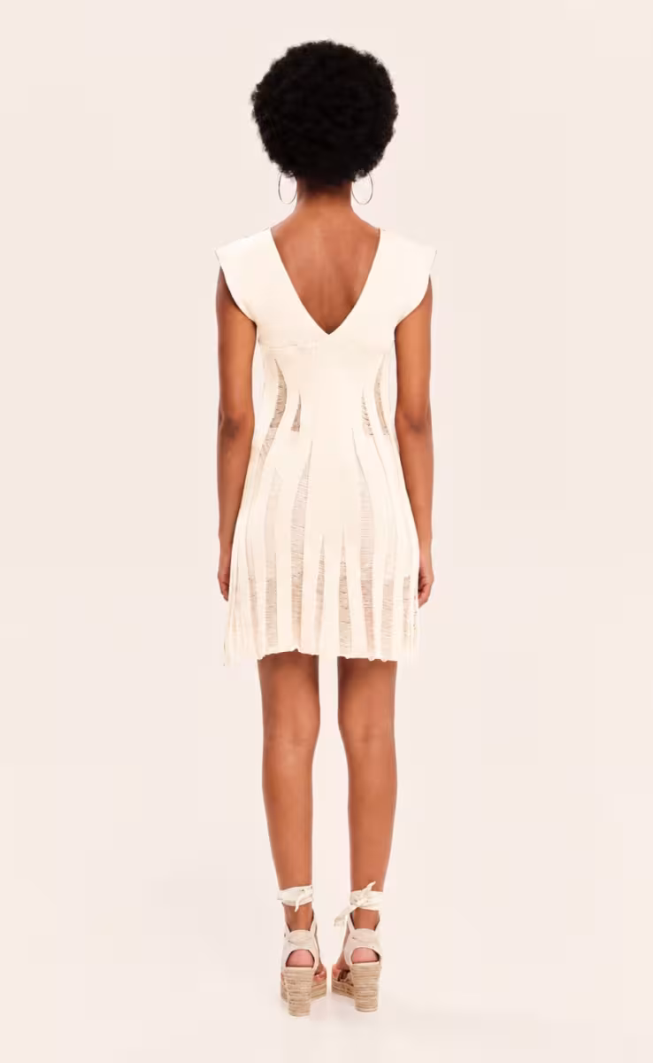 KNIT V-NECKLINE MINI DRESS ECRU