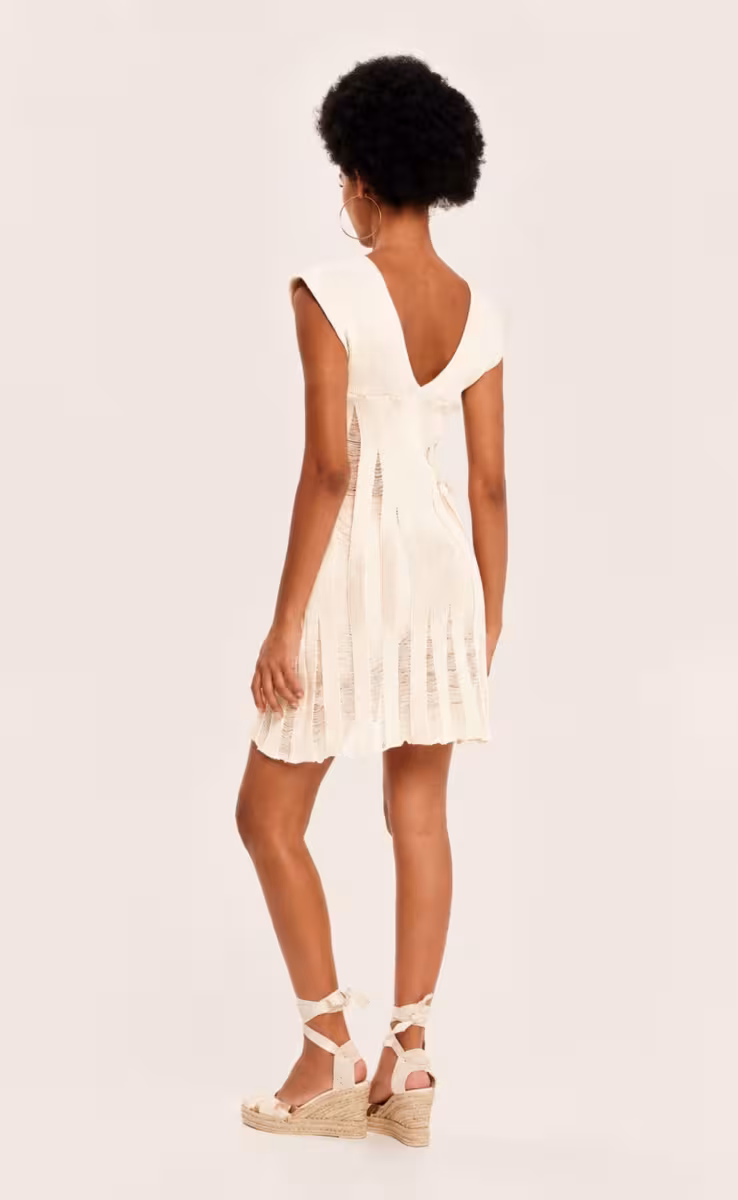 KNIT V-NECKLINE MINI DRESS ECRU