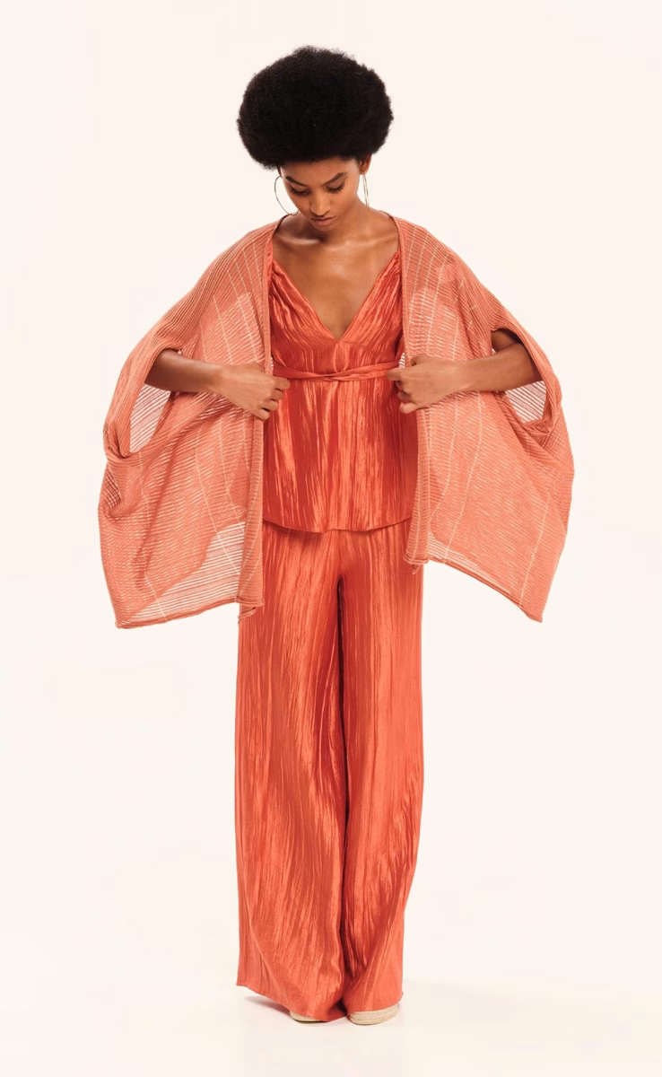 KNIT SLEEVLESS LOOSE CARDIGAN SUNSET ORANGE