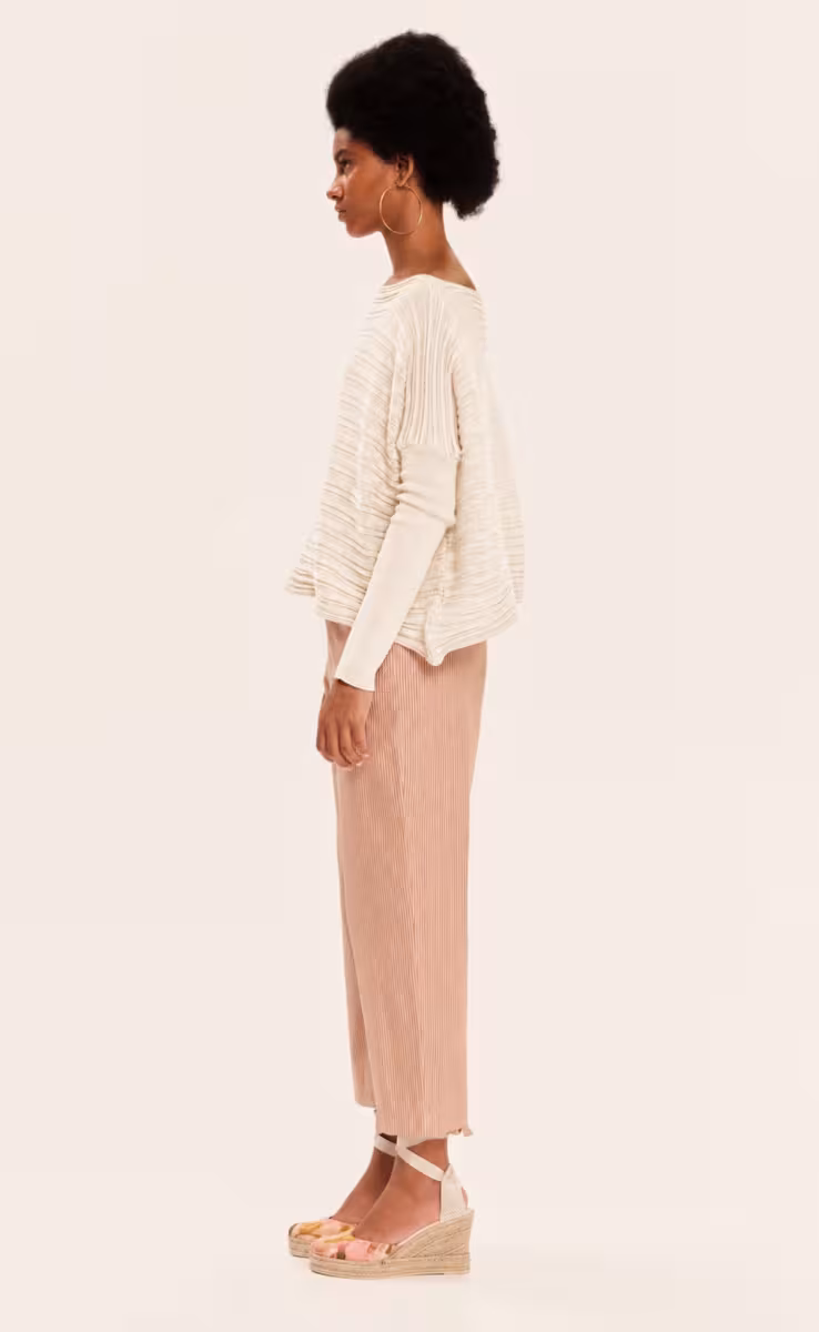 KNIT LONGSLEEVE CROP BLOUSE ECRU