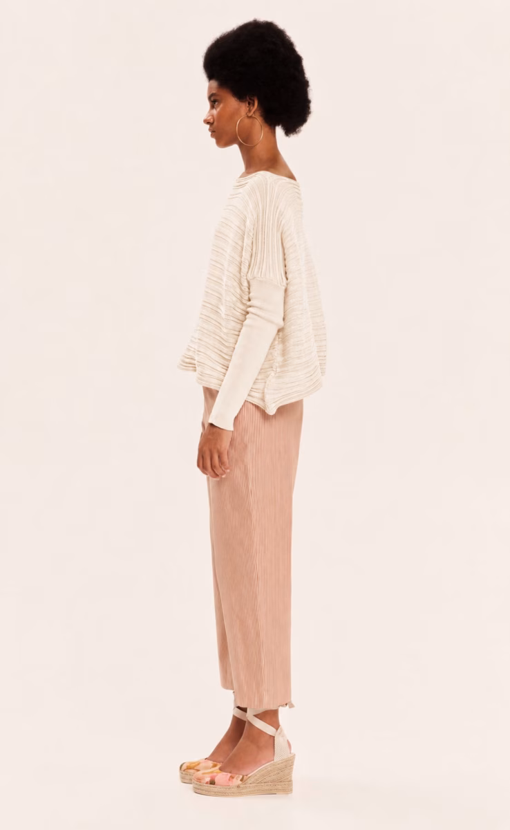 KNIT LONGSLEEVE CROP BLOUSE ECRU
