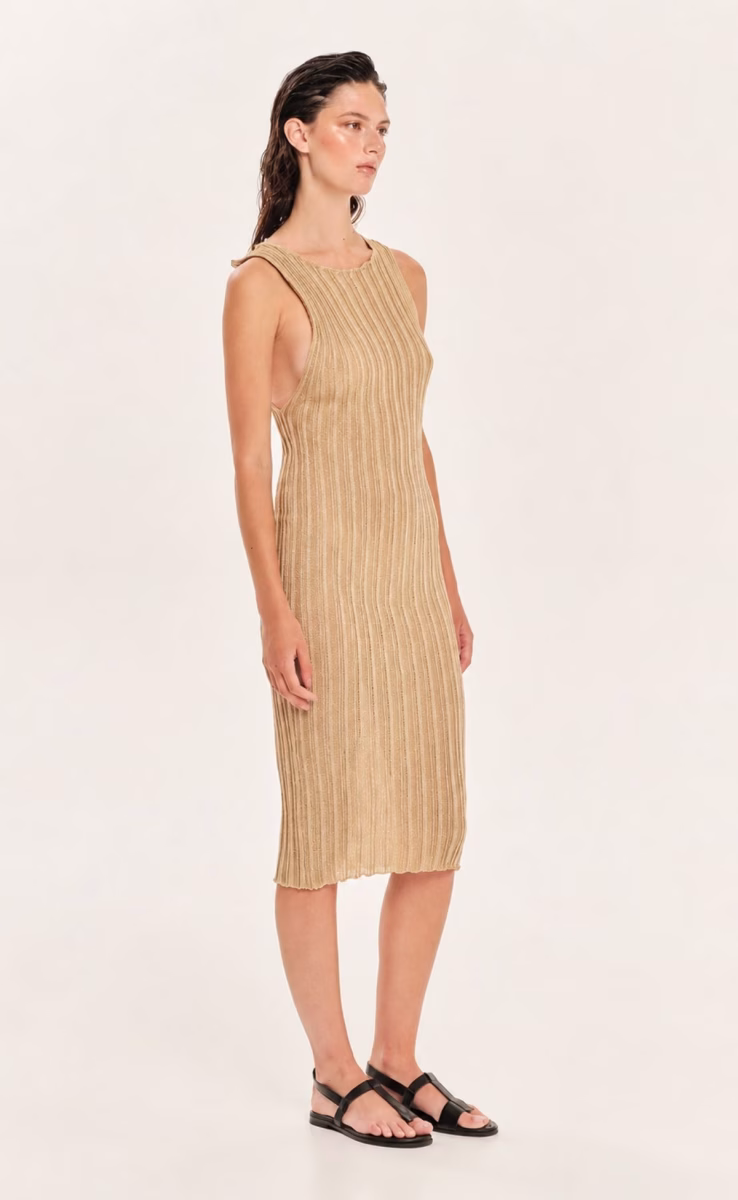 KNIT MIDI DRESS GOLD SUMMER ROSE