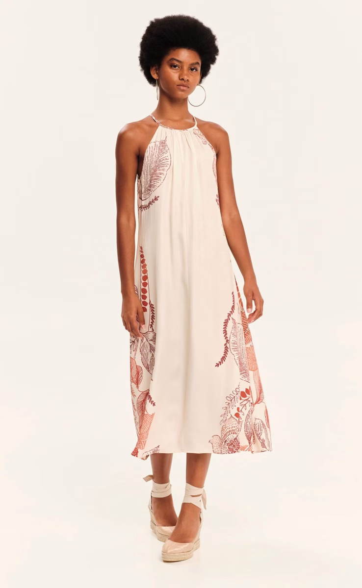 DRESS MIDI WITH HALTER ECRU