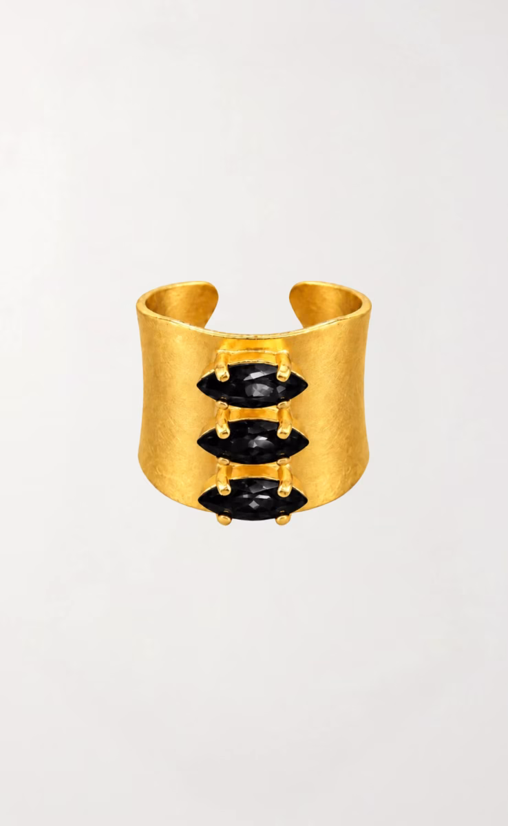GOLD PLATED RING BLACK CRYSTAL