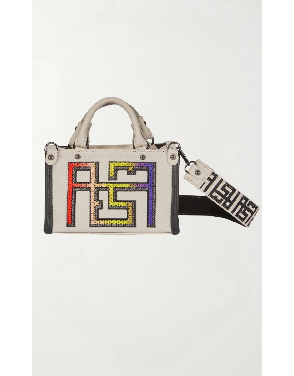 LITHOS TOTES MINI MULTICOLOR LOGO LEATHER BEIGE