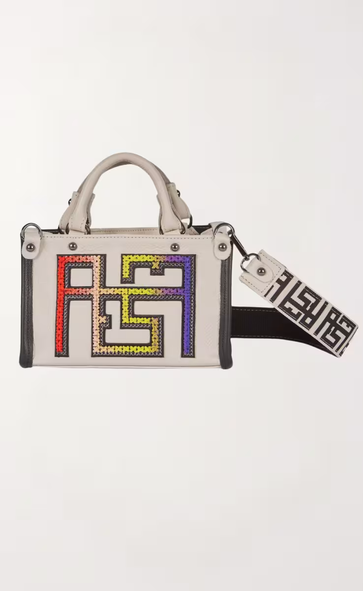 LITHOS TOTES MINI MULTICOLOR LOGO LEATHER BEIGE