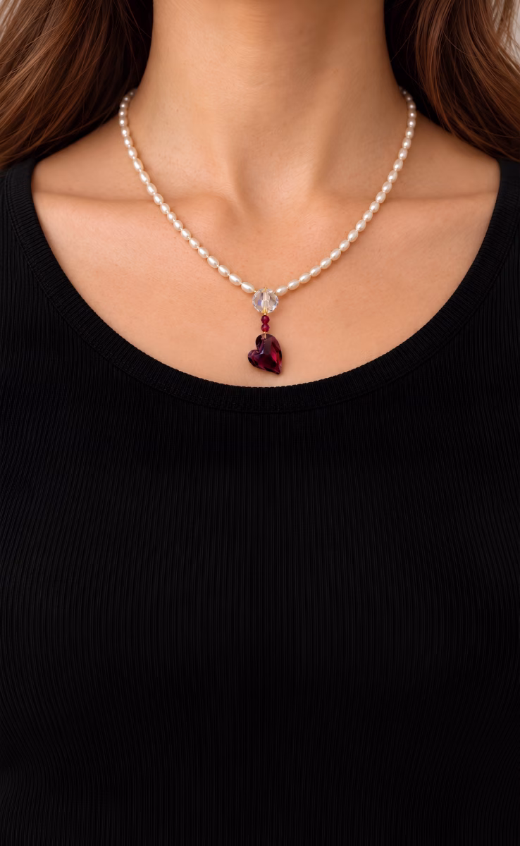 NECKLACE GARNET FRESHWATER PEARLS SWAROVSKI ELEMENTS