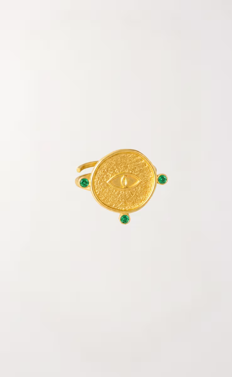SMALL EYE RING WITH ZIRCONS GREEN