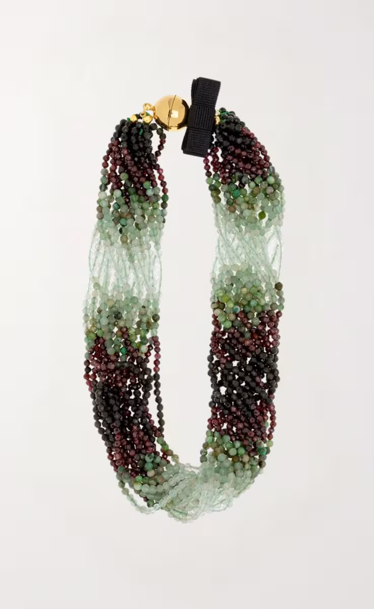 NECKLACE GARNET AVENTURINE ZOISITE GREEN AMETHYST