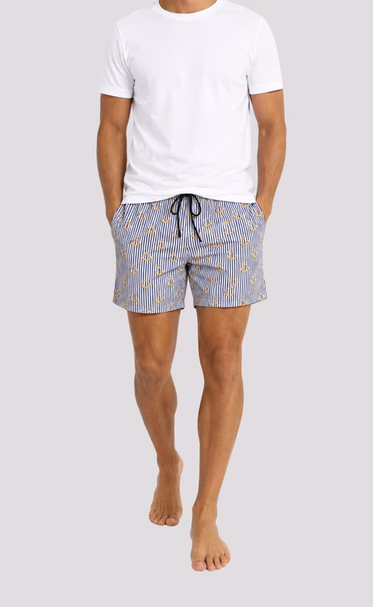 MEN SWIMSUIT STRIPE ANCHOR GOLD