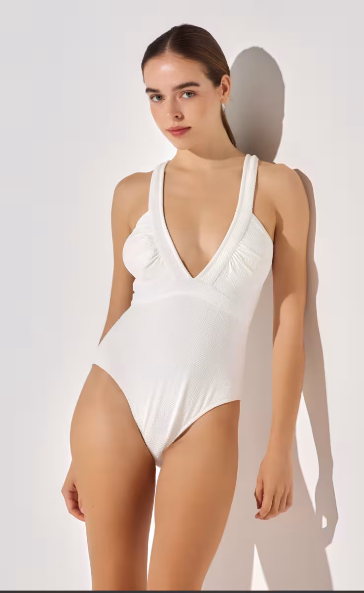 V-NECK ONE PIECE WITH BELT CANVAS WHITE