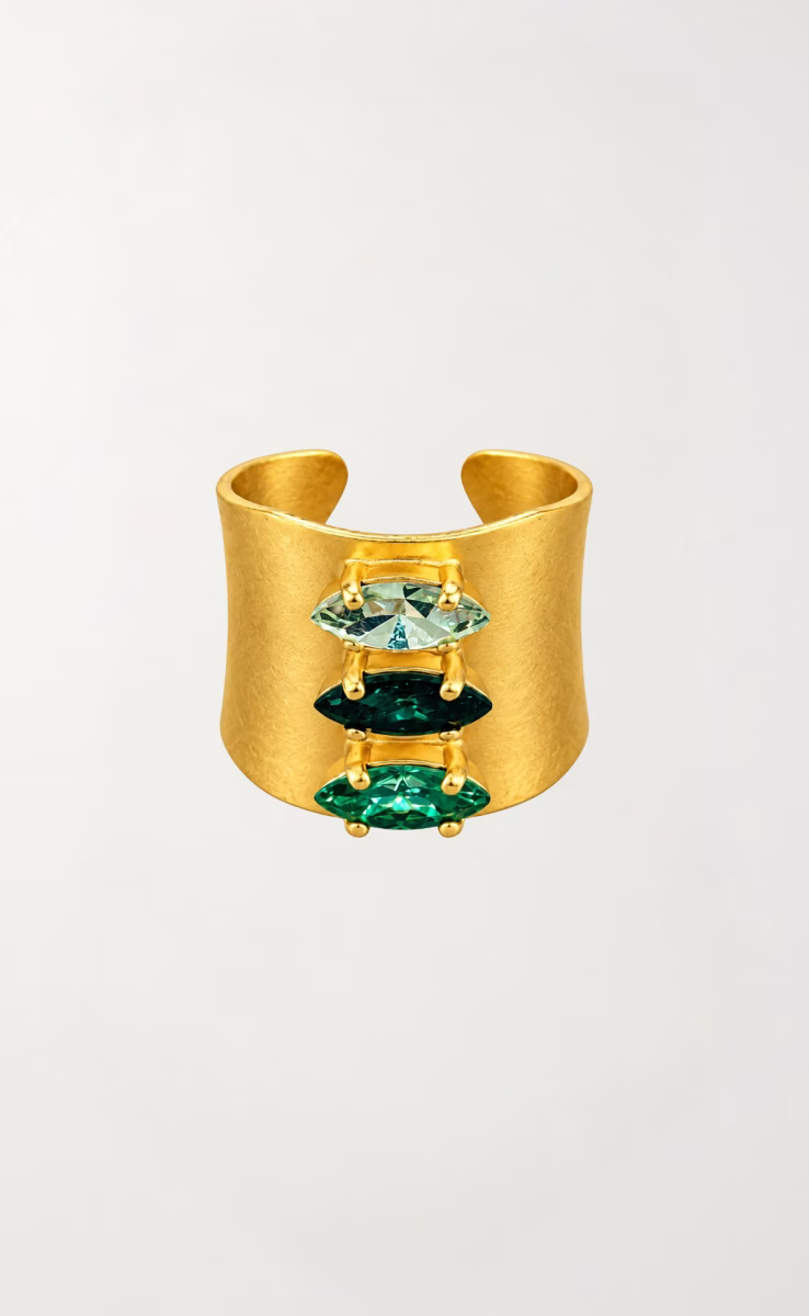 TRIPLE GREEN CRYSTALS GOLD PLATED RING