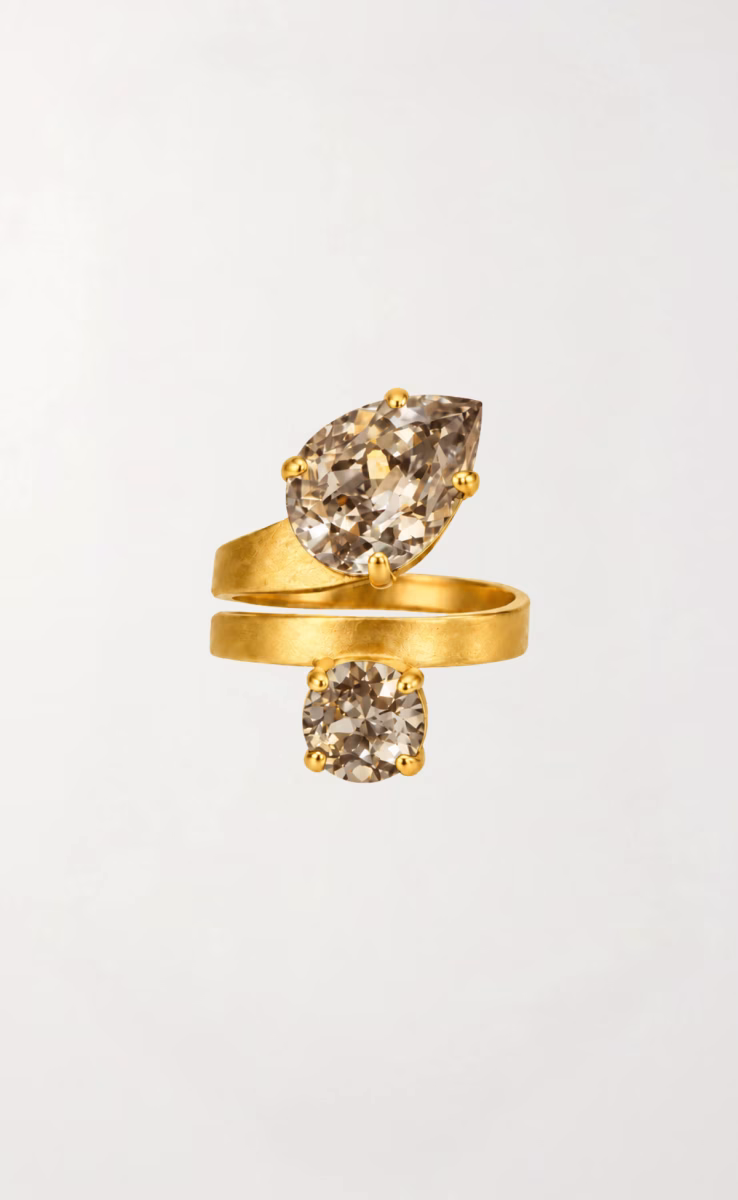 DOUBLE CRYSTAL SNAKE RING GOLD