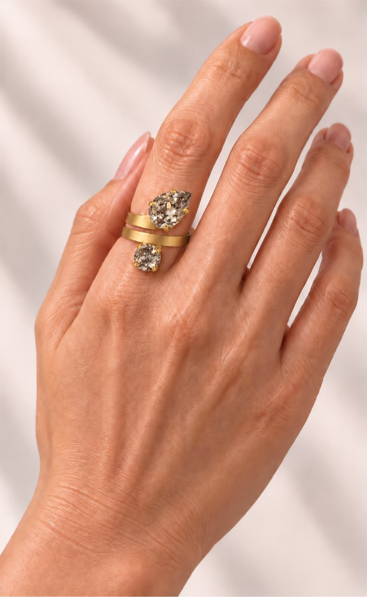 DOUBLE CRYSTAL SNAKE RING GOLD