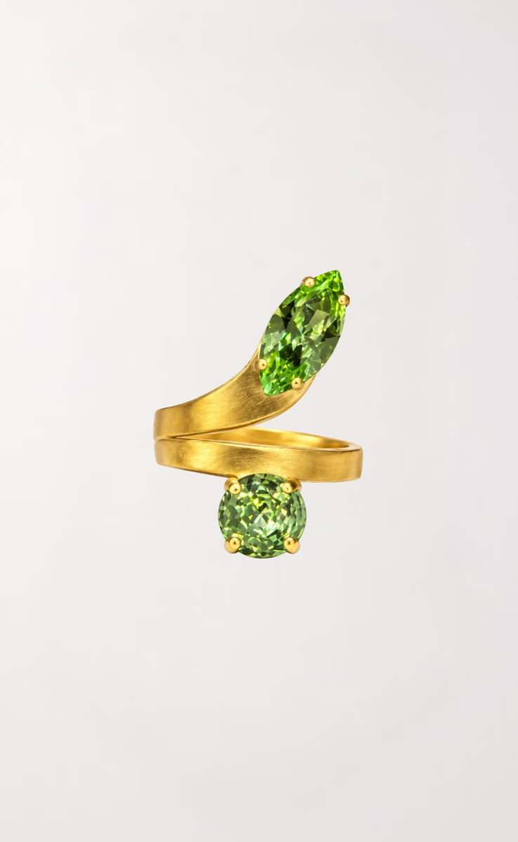 DOUBLE CRYSTAL SNAKE RING GREEN