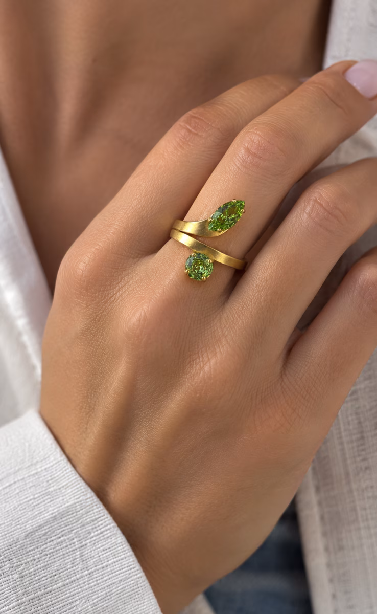 DOUBLE CRYSTAL SNAKE RING GREEN